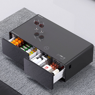 ブラック モダン 多機能 LED カフェテーブル 135L 冷蔵庫と電話充電器