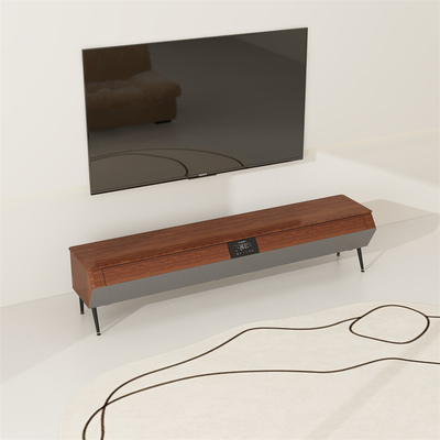 スマート家具 LEDアトмосфераライトと固木サイドシェル付きの木製テレビスタンド