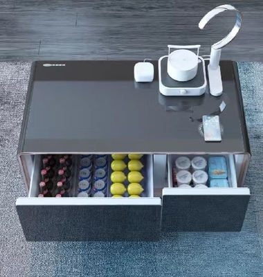 オーダーメイド モダン メタル ガラス テレビ コンソール キャビネット 無線充電器付き オフィステーブル